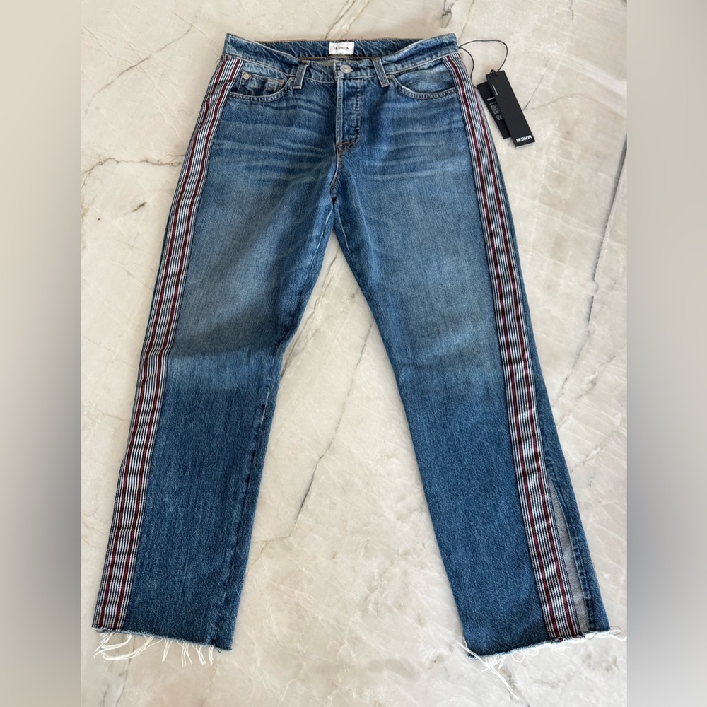 Hudson Jeans Sz 27 Relaxed Straight Leg Striped Detail Luxe Riley Cropped NWT